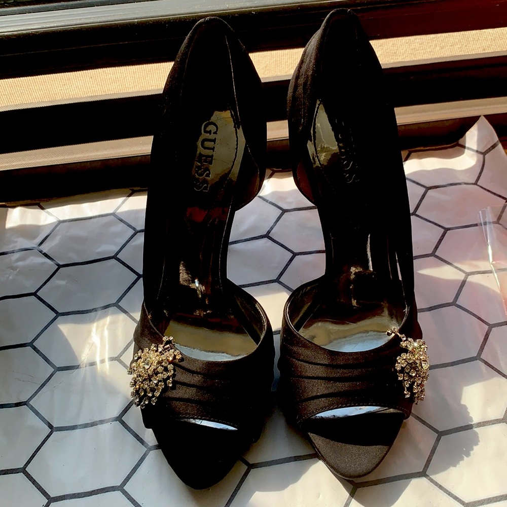 Classic s8 Black Satin open toe 3-1/2in heel shoe
